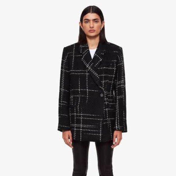 ANINE BING Kaia Plaid Blazer - Black and White - Picture 3 of 10